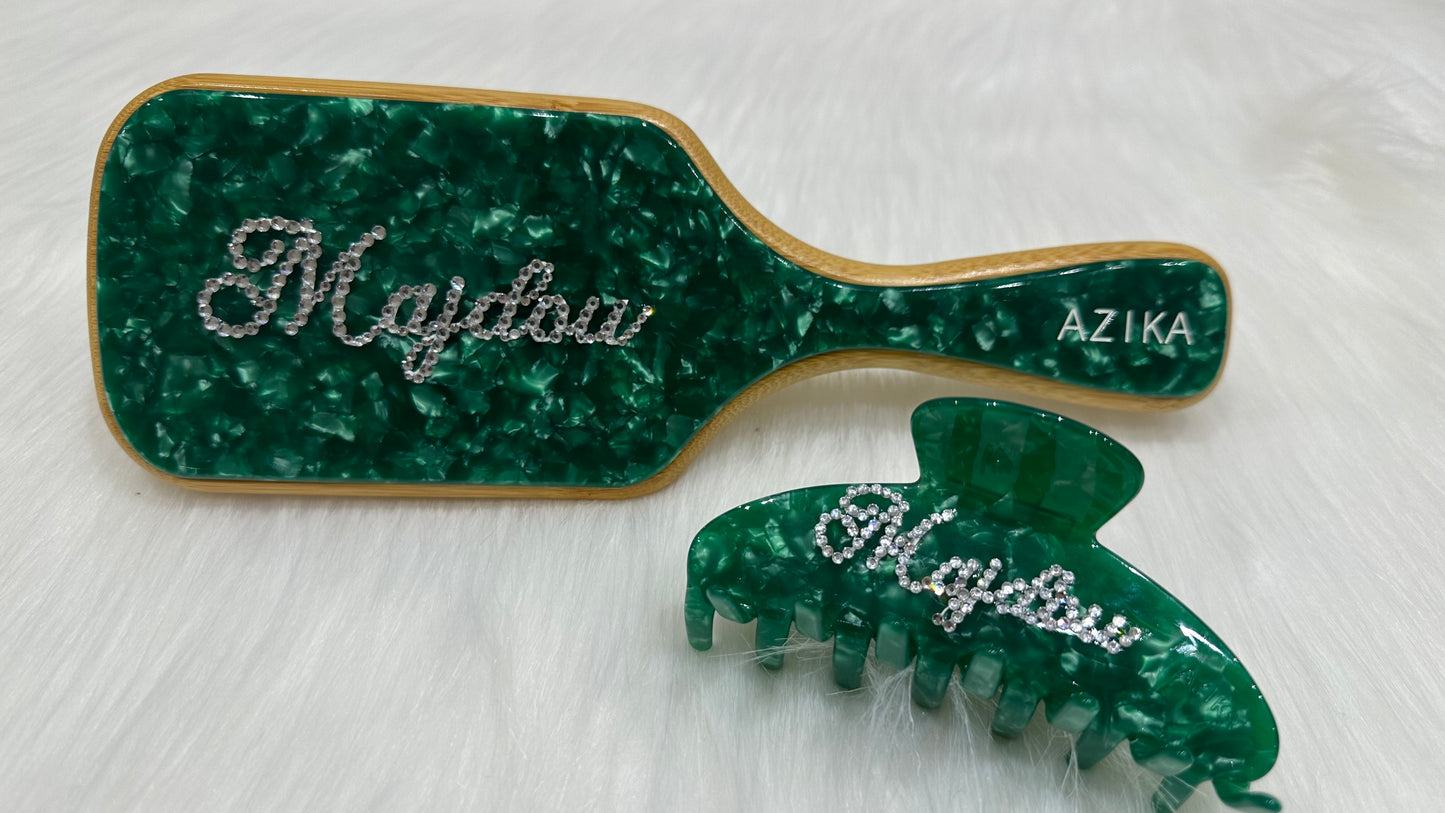Personalized Bamboo Brush + Clip Set