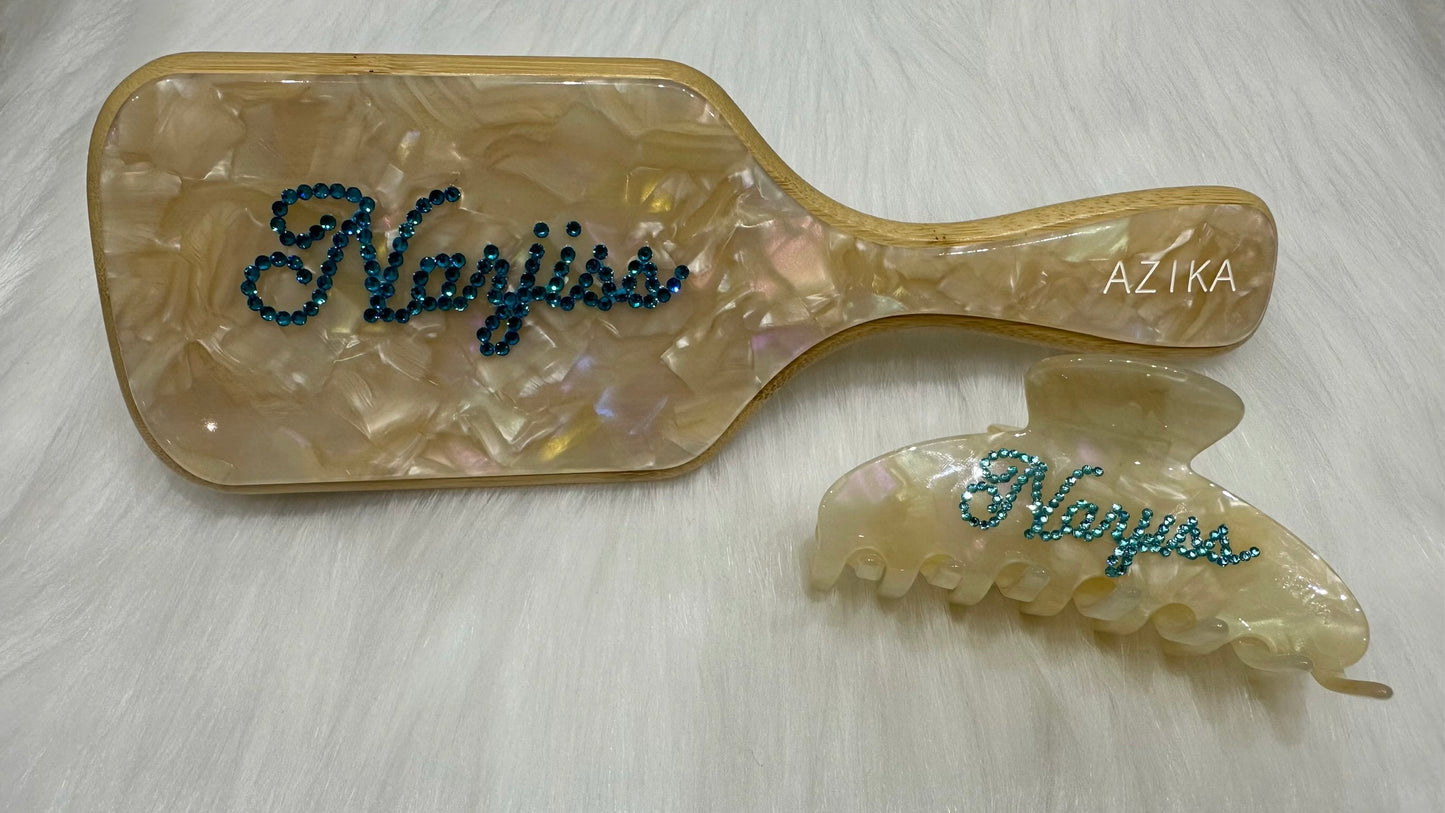 Personalized Bamboo Brush + Clip Set