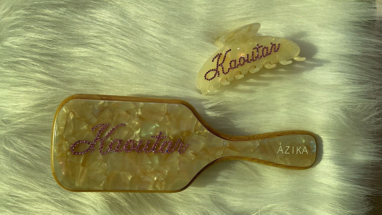 Personalized Bamboo Brush + Clip Set