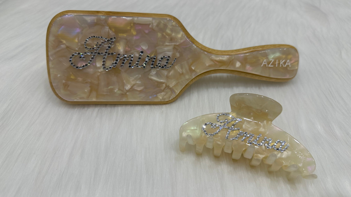 Personalized Bamboo Brush + Clip Set